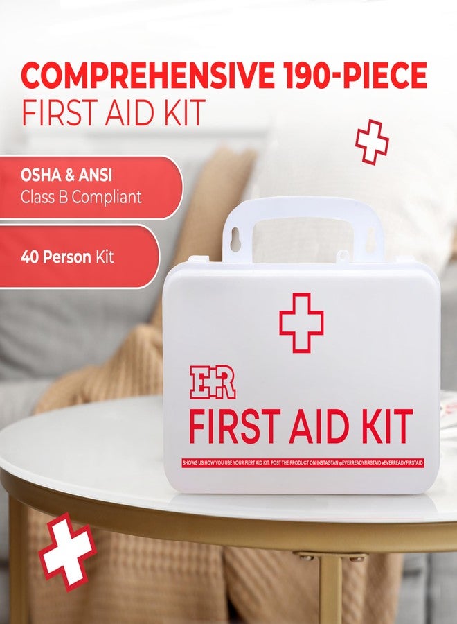 إيفر ريدي فيرست آيد مجموعة إسعافات أولية من الفئة ب متوافقة مع معايير OSHA وANSI - لوازم طبية طارئة في علبة بلاستيكية قابلة للتعليق على الحائط لمكان العمل والمكتب والمنزل - 190 قطعة - Image 4